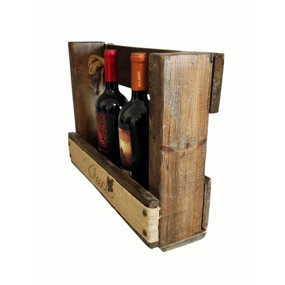 Rustic‎ Freestanding Wooden Wine Rack Wall Shelf Box Farmhouse Reclaimed Wood